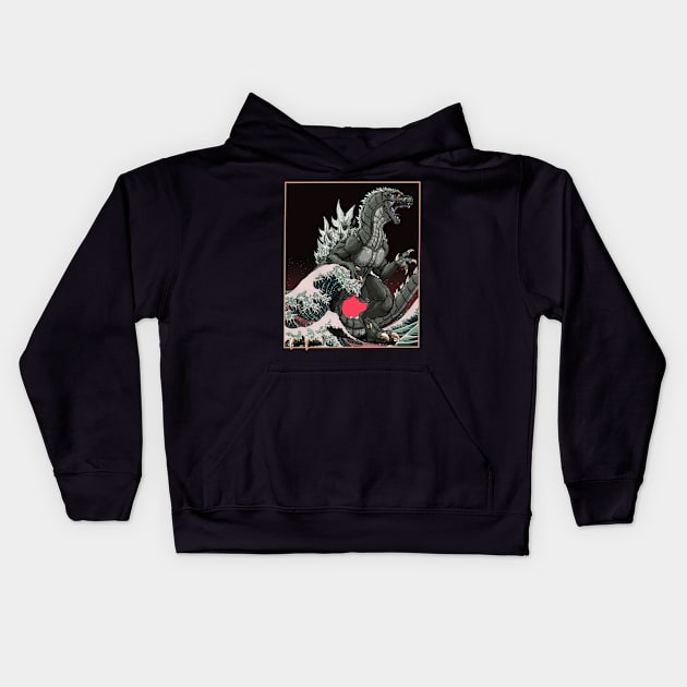 Gojira In Japan Wave Kids Hoodie by kusuyma